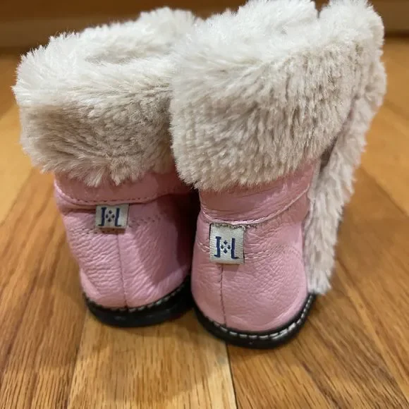 Jack and Lily Girls Pink Leather Booties Size 12-18 M Faux Fur Lined Excellent - Picture 5 of 11